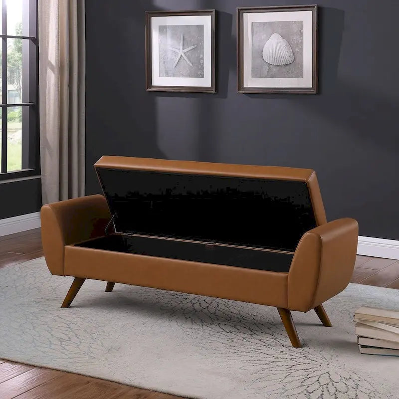 Panca Contenitore Moderna HomePop con Gambe in Legno