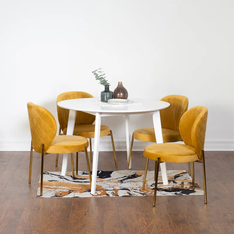 Ensemble de salle à manger contemporain 5 pièces Amoa de Roundhill Furniture, table ronde blanche et 4 chaises
