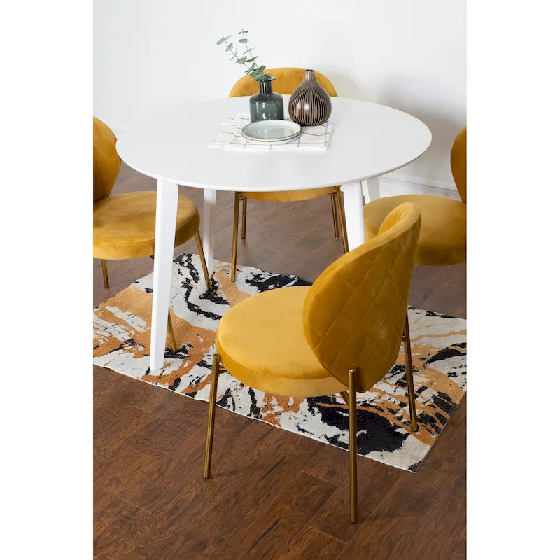Ensemble de salle à manger contemporain 5 pièces Amoa de Roundhill Furniture, table ronde blanche et 4 chaises