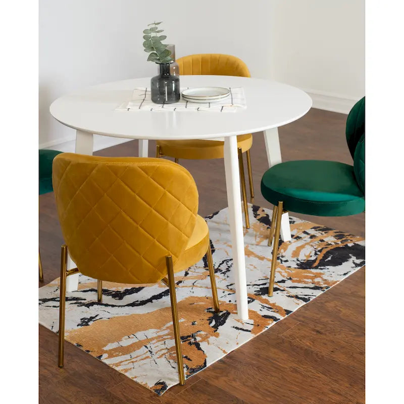 Ensemble de salle à manger contemporain 5 pièces Amoa de Roundhill Furniture, table ronde blanche et 4 chaises