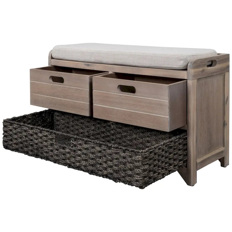 Panca contenitore con cesto rimovibile e 2 cassetti, panca scarpiera completamente assemblata con cuscino rimovibile - 81,3 L x 30 L x 50,8 A cm