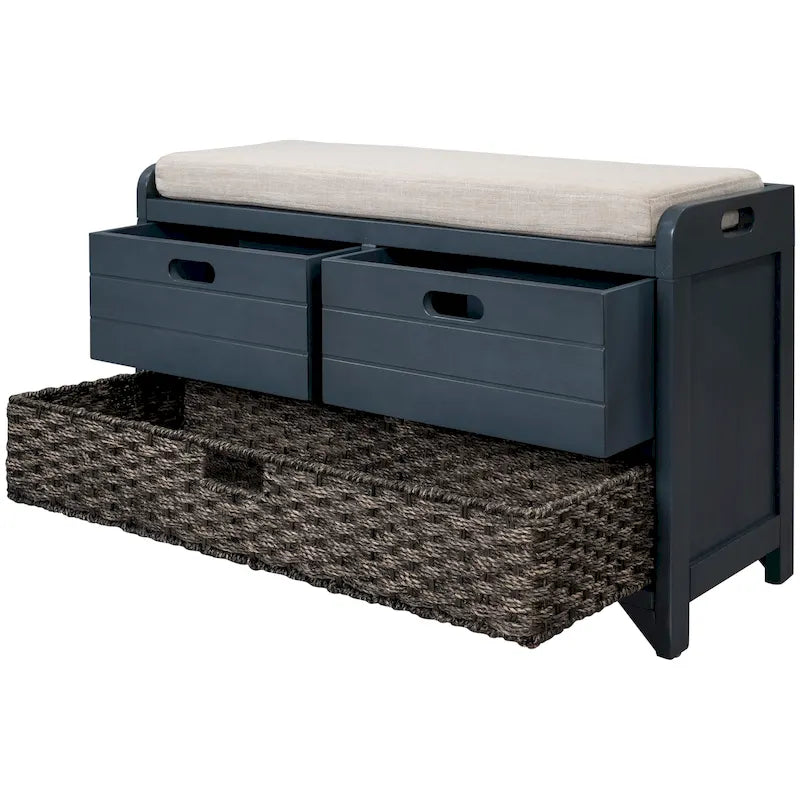 Banc de rangement avec panier amovible et 2 tiroirs, banc à chaussures entièrement assemblé avec coussin amovible - 81,3 L x 30 l x 50,8 H cm