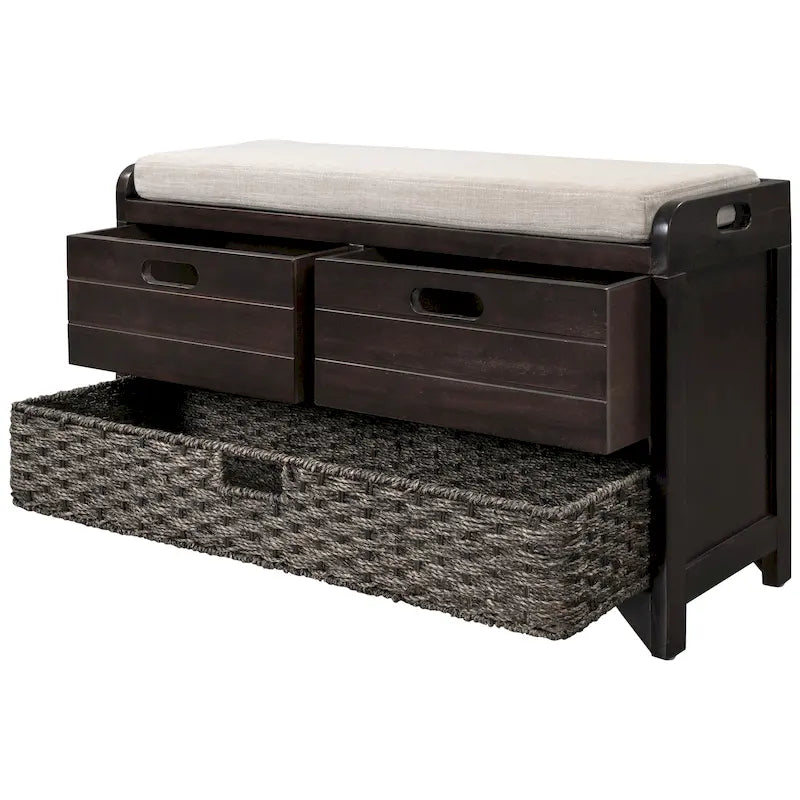 Panca contenitore con cesto rimovibile e 2 cassetti, panca scarpiera completamente assemblata con cuscino rimovibile - 81,3 L x 30 L x 50,8 A cm