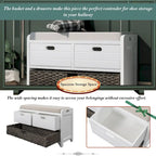 Panca contenitore con cesto rimovibile e 2 cassetti, panca scarpiera completamente assemblata con cuscino rimovibile - 81,3 L x 30 L x 50,8 A cm