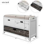 Panca contenitore con cesto rimovibile e 2 cassetti, panca scarpiera completamente assemblata con cuscino rimovibile - 81,3 L x 30 L x 50,8 A cm