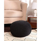 Pouf in Cotone Lavorato a Maglia a Mano Intrecciato a Cavo - Poggiapiedi - Seduta d'Accento - Pouf Sacco - Soggiorno Bambini - 45x45x35 cm