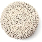 Pouf in Cotone Lavorato a Maglia a Mano Intrecciato a Cavo - Poggiapiedi - Seduta d'Accento - Pouf Sacco - Soggiorno Bambini - 45x45x35 cm
