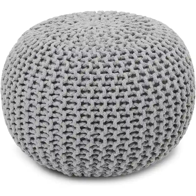 Pouf in Cotone Lavorato a Maglia a Mano Intrecciato a Cavo - Poggiapiedi - Seduta d'Accento - Pouf Sacco - Soggiorno Bambini - 45x45x35 cm