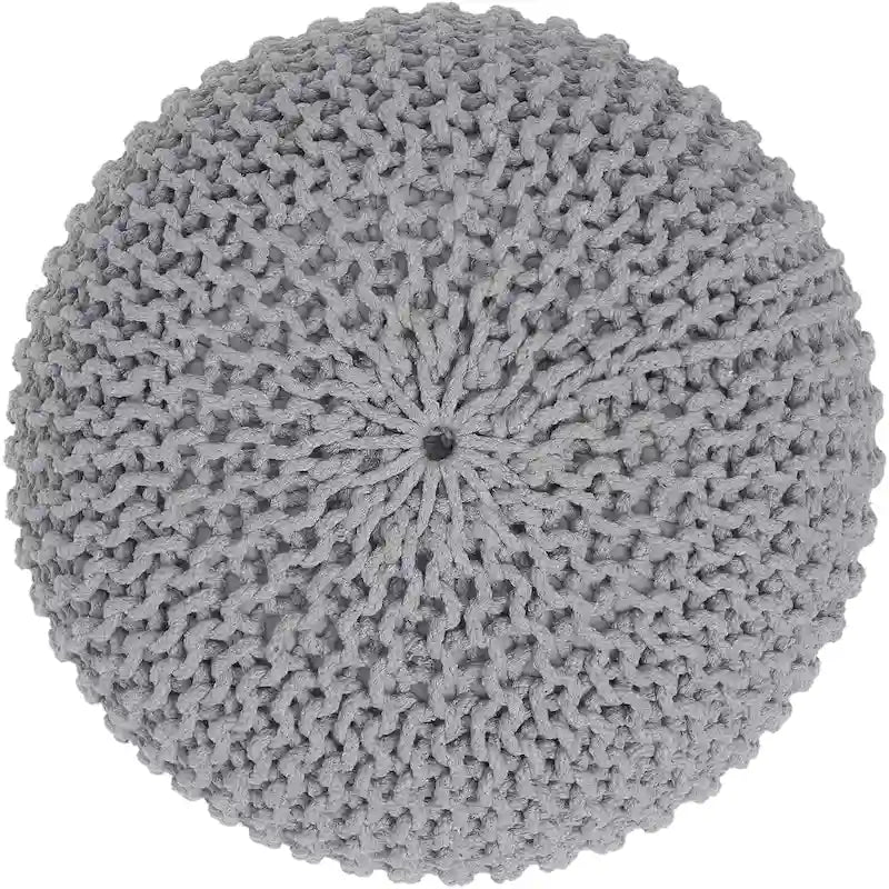 Pouf in Cotone Lavorato a Maglia a Mano Intrecciato a Cavo - Poggiapiedi - Seduta d'Accento - Pouf Sacco - Soggiorno Bambini - 45x45x35 cm
