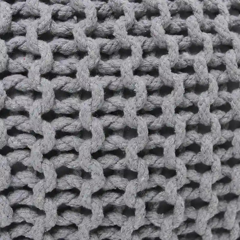 Pouf in Cotone Lavorato a Maglia a Mano Intrecciato a Cavo - Poggiapiedi - Seduta d'Accento - Pouf Sacco - Soggiorno Bambini - 45x45x35 cm