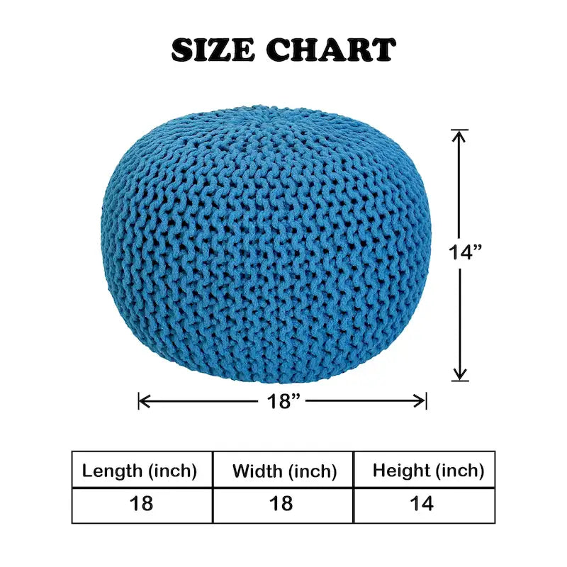 Pouf in Cotone Lavorato a Maglia a Mano Intrecciato a Cavo - Poggiapiedi - Seduta d'Accento - Pouf Sacco - Soggiorno Bambini - 45x45x35 cm