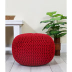 Pouf in Cotone Lavorato a Maglia a Mano Intrecciato a Cavo - Poggiapiedi - Seduta d'Accento - Pouf Sacco - Soggiorno Bambini - 45x45x35 cm