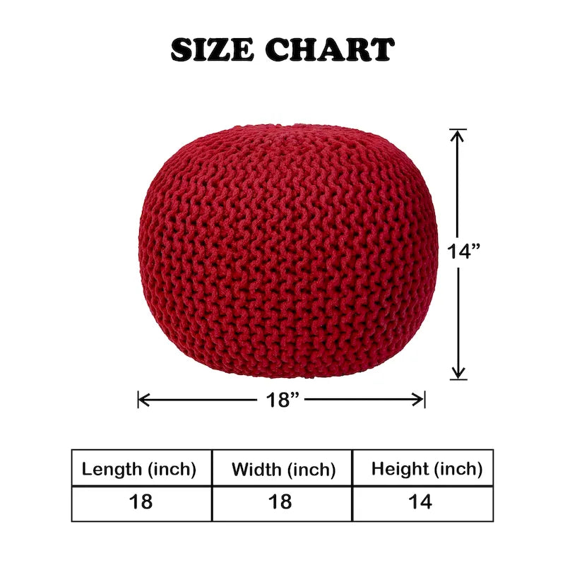 Pouf in Cotone Lavorato a Maglia a Mano Intrecciato a Cavo - Poggiapiedi - Seduta d'Accento - Pouf Sacco - Soggiorno Bambini - 45x45x35 cm