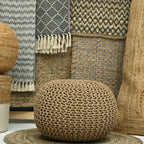 Pouf in Cotone Lavorato a Maglia a Mano Intrecciato a Cavo - Poggiapiedi - Seduta d'Accento - Pouf Sacco - Soggiorno Bambini - 45x45x35 cm