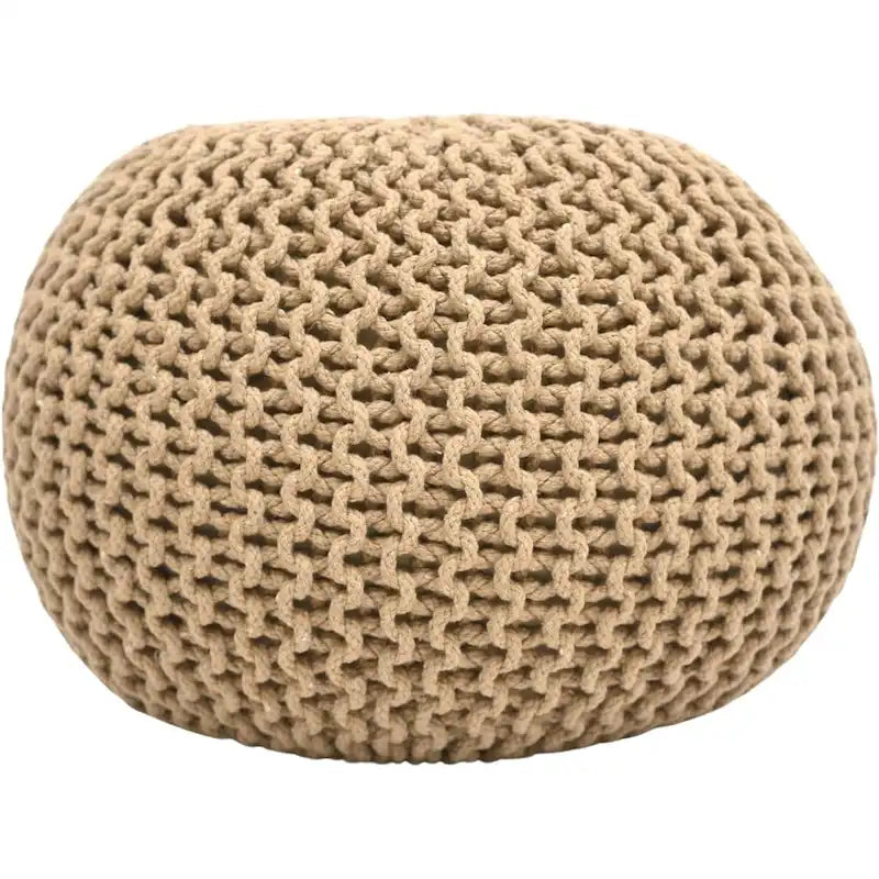 Pouf in Cotone Lavorato a Maglia a Mano Intrecciato a Cavo - Poggiapiedi - Seduta d'Accento - Pouf Sacco - Soggiorno Bambini - 45x45x35 cm