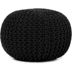 Pouf in Cotone Lavorato a Maglia a Mano Intrecciato a Cavo - Poggiapiedi - Seduta d'Accento - Pouf Sacco - Soggiorno Bambini - 45x45x35 cm