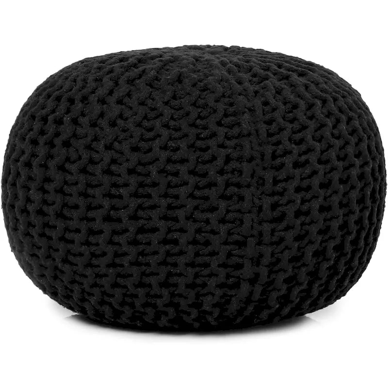 Pouf in Cotone Lavorato a Maglia a Mano Intrecciato a Cavo - Poggiapiedi - Seduta d'Accento - Pouf Sacco - Soggiorno Bambini - 45x45x35 cm