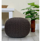 Pouf in Cotone Lavorato a Maglia a Mano Intrecciato a Cavo - Poggiapiedi - Seduta d'Accento - Pouf Sacco - Soggiorno Bambini - 45x45x35 cm