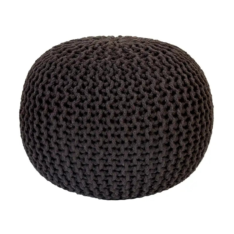 Pouf in Cotone Lavorato a Maglia a Mano Intrecciato a Cavo - Poggiapiedi - Seduta d'Accento - Pouf Sacco - Soggiorno Bambini - 45x45x35 cm