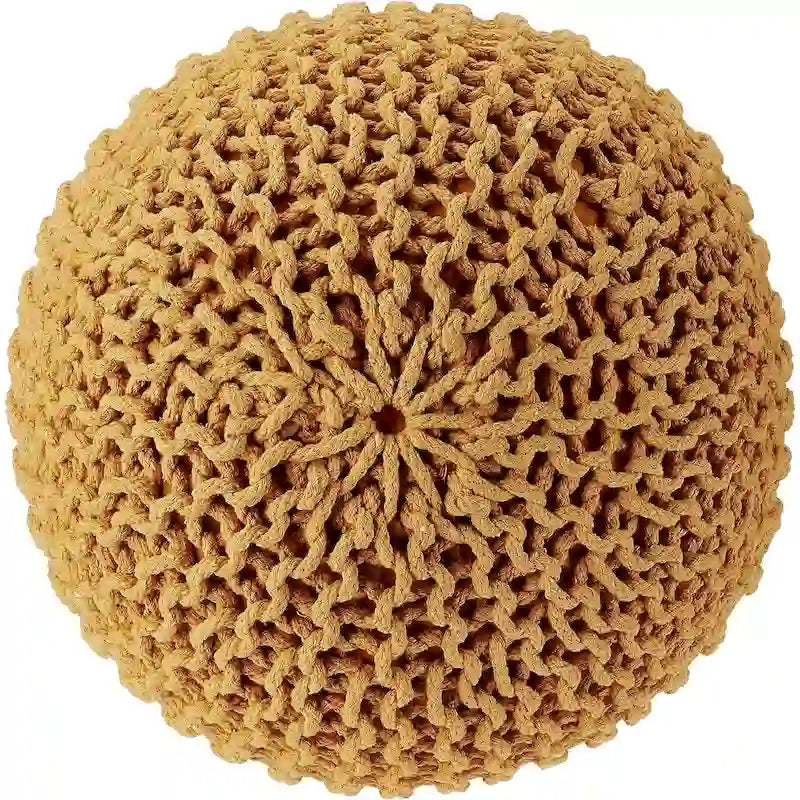 Pouf in Cotone Lavorato a Maglia a Mano Intrecciato a Cavo - Poggiapiedi - Seduta d'Accento - Pouf Sacco - Soggiorno Bambini - 45x45x35 cm
