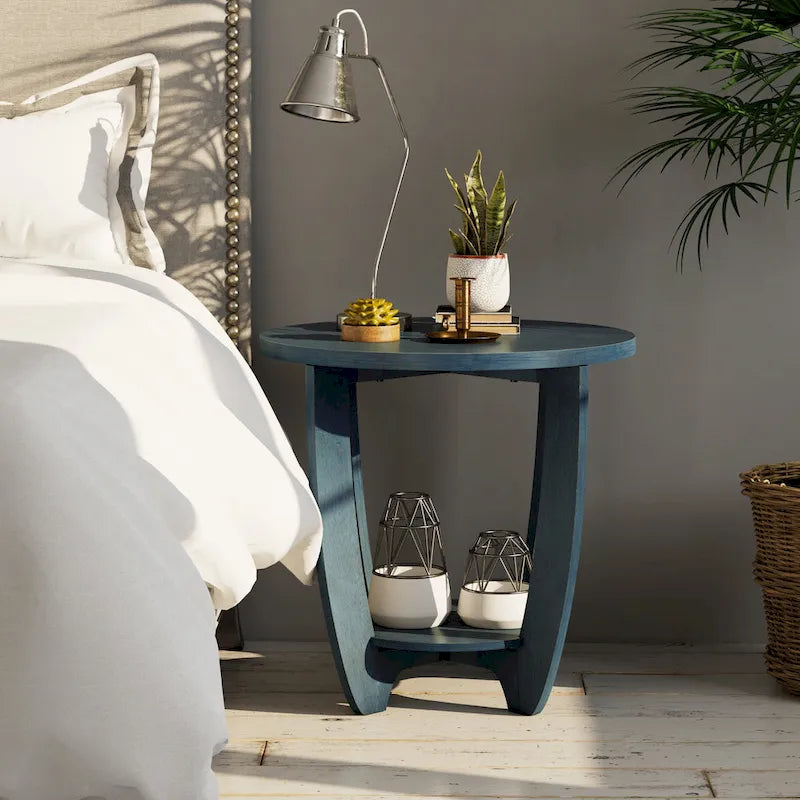 COZAYH Table d'appoint de ferme rustique avec étagère de rangement, Table d'appoint de style campagne française, Ronde