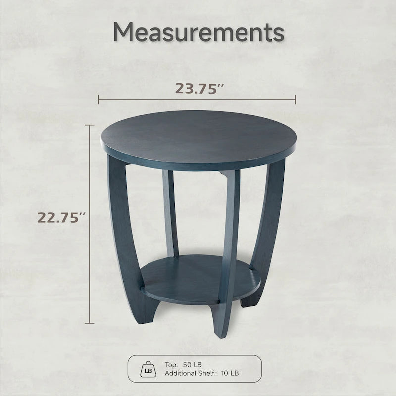 COZAYH Table d'appoint de ferme rustique avec étagère de rangement, Table d'appoint de style campagne française, Ronde
