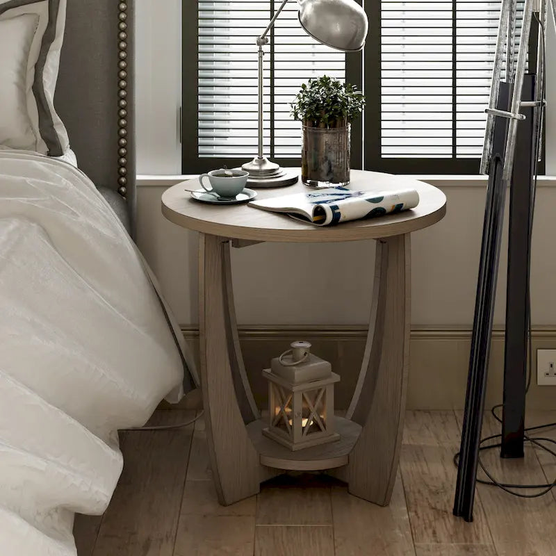 COZAYH Table d'appoint de ferme rustique avec étagère de rangement, Table d'appoint de style campagne française, Ronde