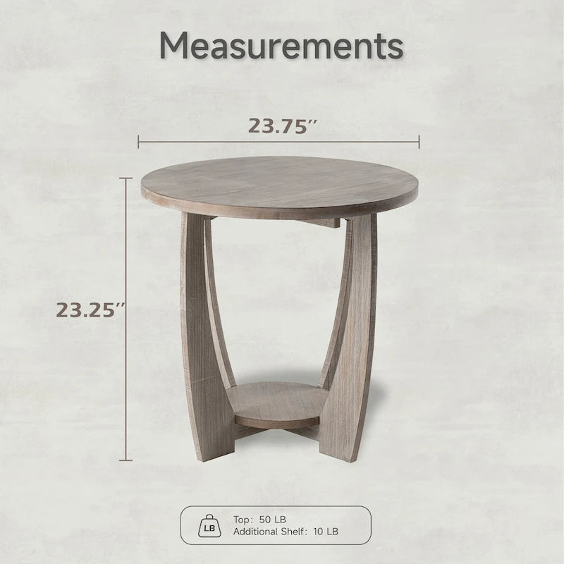 COZAYH Table d'appoint de ferme rustique avec étagère de rangement, Table d'appoint de style campagne française, Ronde