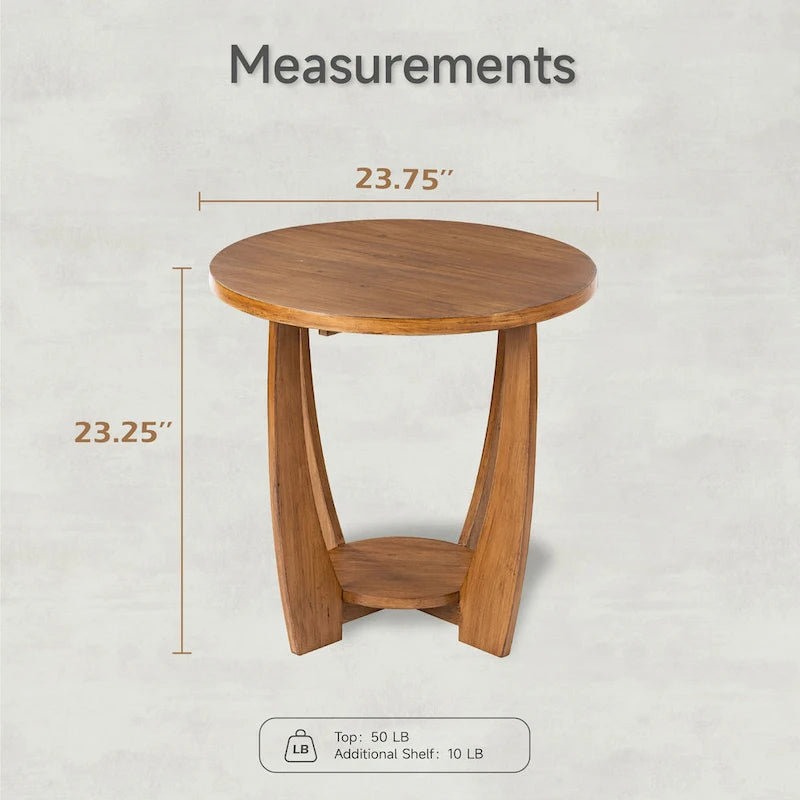 COZAYH Table d'appoint de ferme rustique avec étagère de rangement, Table d'appoint de style campagne française, Ronde
