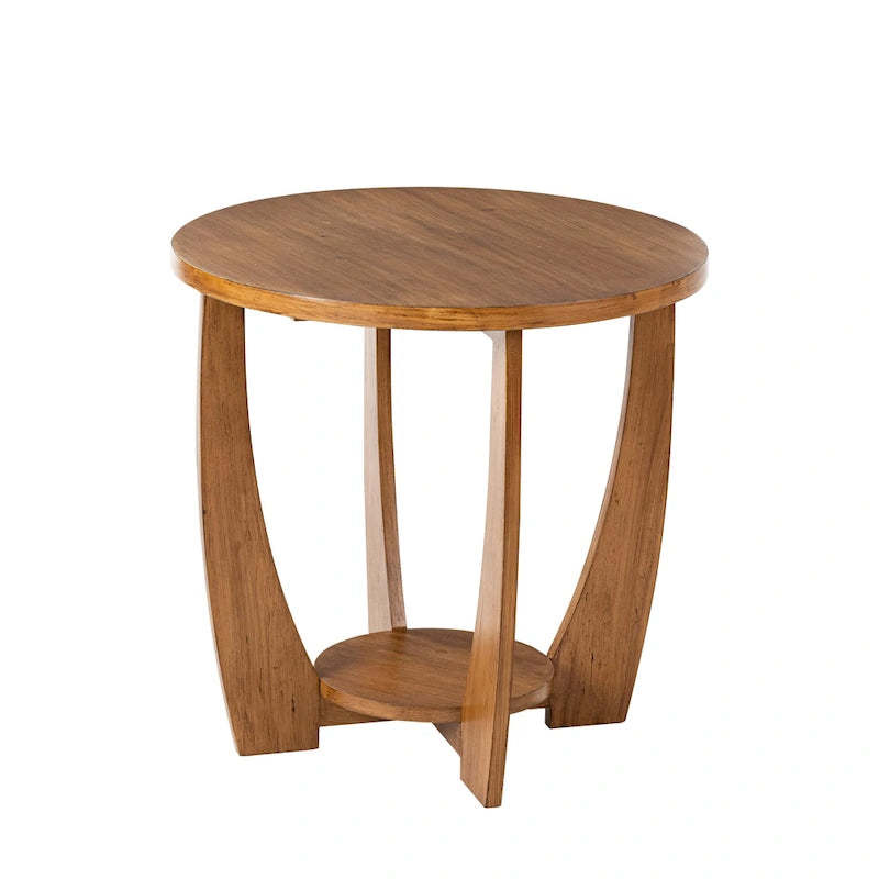 COZAYH Table d'appoint de ferme rustique avec étagère de rangement, Table d'appoint de style campagne française, Ronde