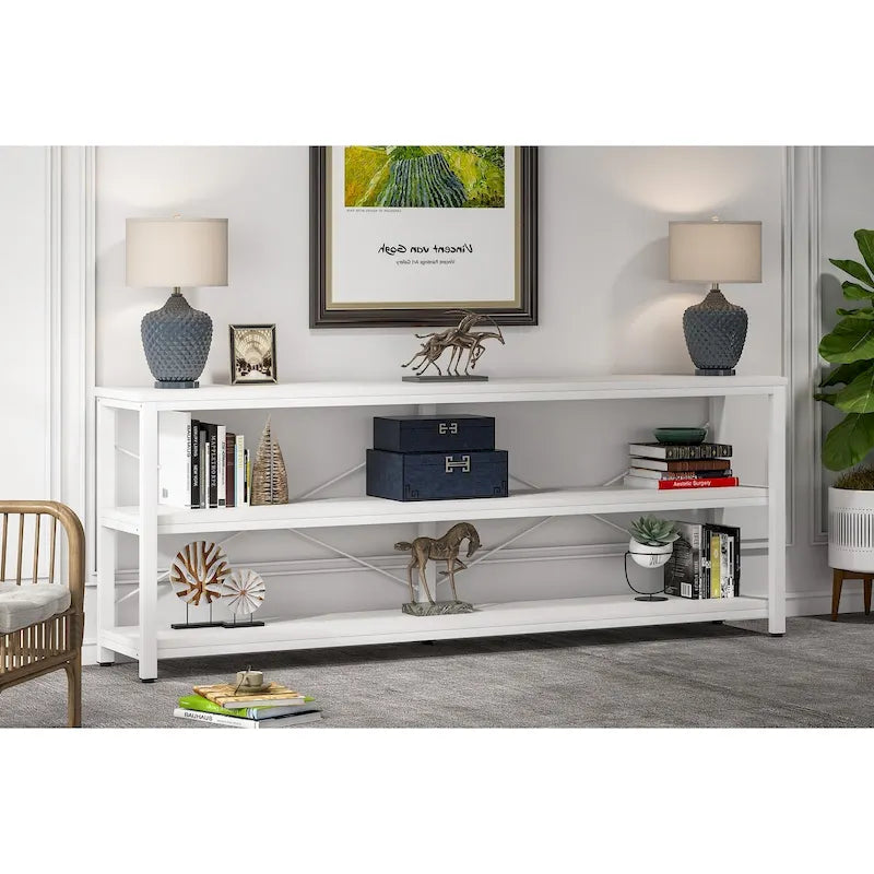 Console étroite extra longue de 70,8 pouces, table de canapé, table d'entrée avec 3 étagères de rangement
