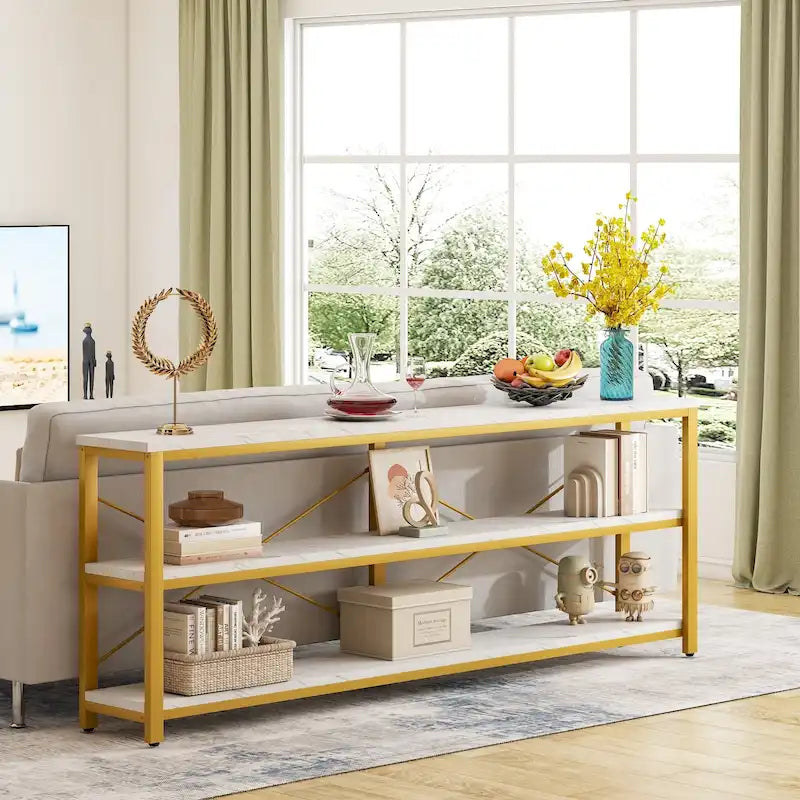 Console étroite extra longue de 70,8 pouces, table de canapé, table d'entrée avec 3 étagères de rangement