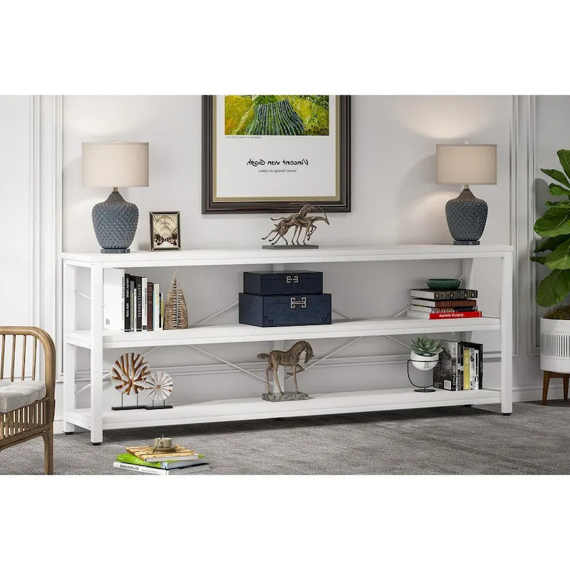 Console étroite extra longue de 70,8 pouces, table de canapé, table d'entrée avec 3 étagères de rangement