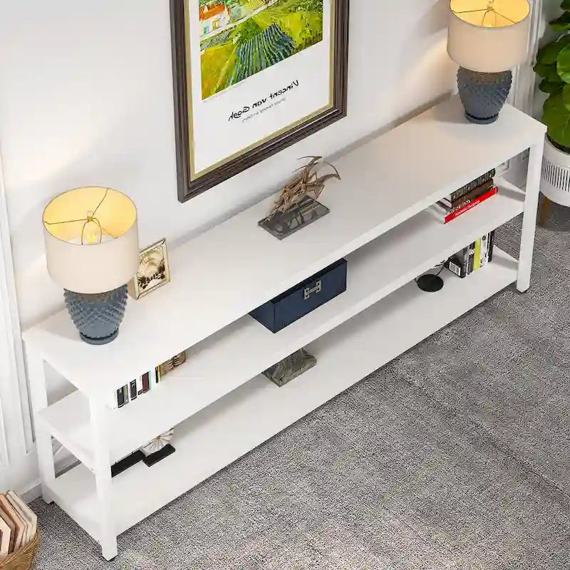 Console étroite extra longue de 70,8 pouces, table de canapé, table d'entrée avec 3 étagères de rangement