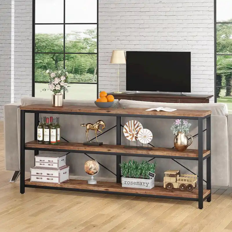 Console étroite extra longue de 70,8 pouces, table de canapé, table d'entrée avec 3 étagères de rangement