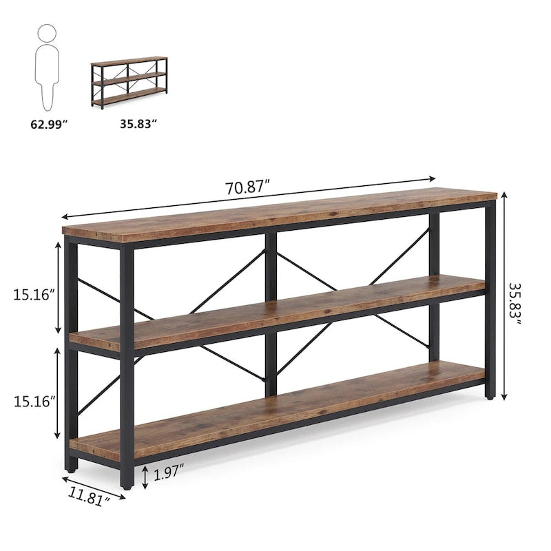 Console étroite extra longue de 70,8 pouces, table de canapé, table d'entrée avec 3 étagères de rangement