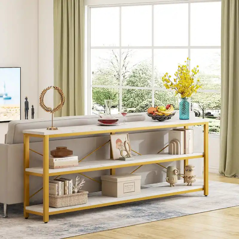 Console étroite extra longue de 70,8 pouces, table de canapé, table d'entrée avec 3 étagères de rangement