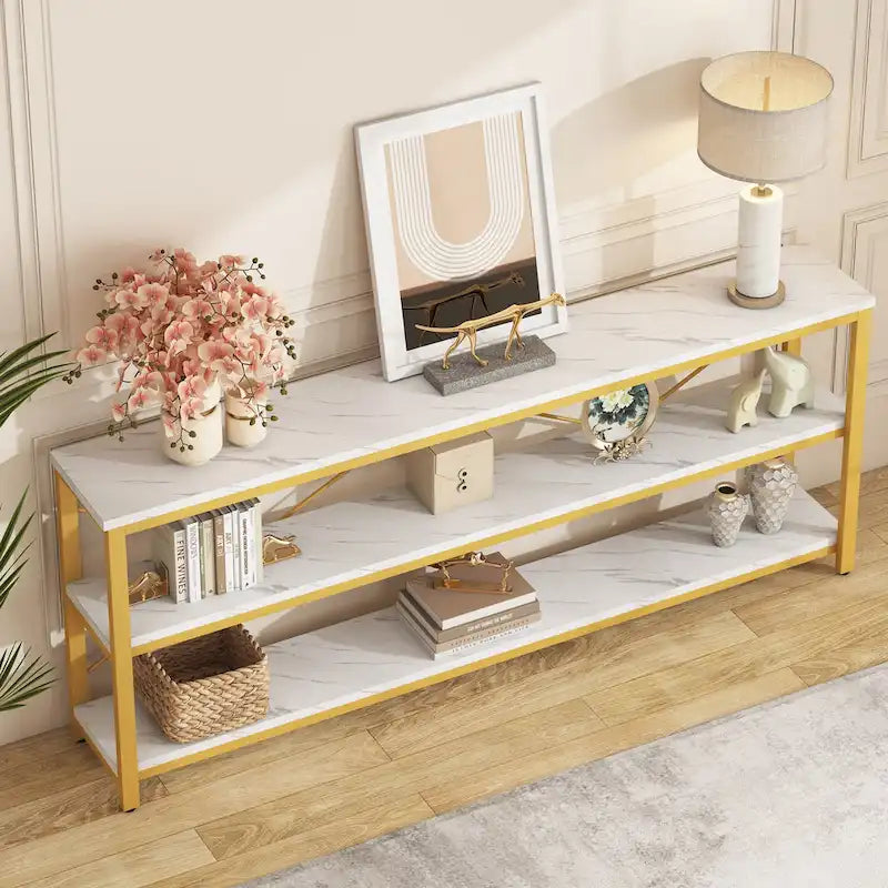 Console étroite extra longue de 70,8 pouces, table de canapé, table d'entrée avec 3 étagères de rangement
