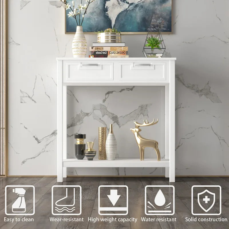 Console Table d'Entrée avec 2 Tiroirs et Étagère Inférieure