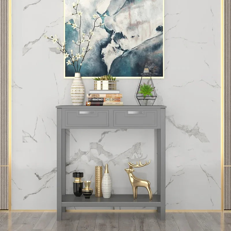 Console Table d'Entrée avec 2 Tiroirs et Étagère Inférieure