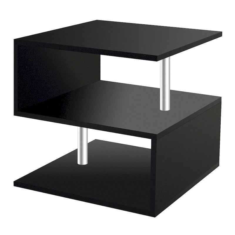 Table d'appoint en bois en forme de S à 3 niveaux avec étagère de rangement - 52,5H x 43,9L x 37,8P