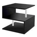 Table d'appoint en bois en forme de S à 3 niveaux avec étagère de rangement - 52,5H x 43,9L x 37,8P