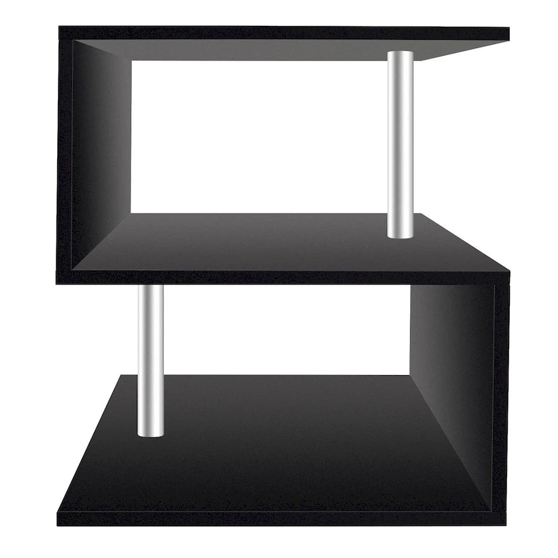 Table d'appoint en bois en forme de S à 3 niveaux avec étagère de rangement - 52,5H x 43,9L x 37,8P