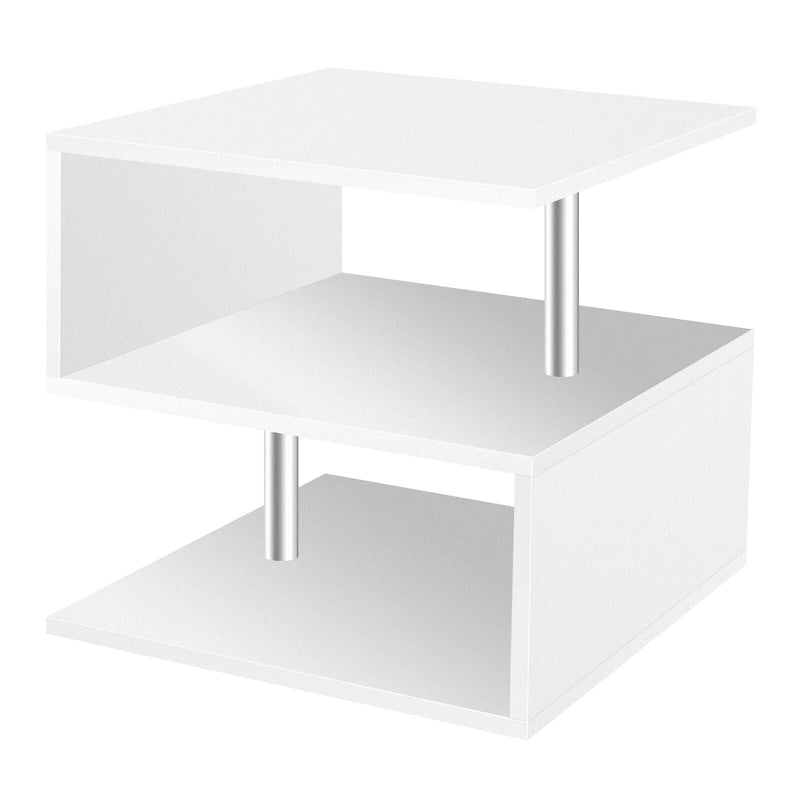 Table d'appoint en bois en forme de S à 3 niveaux avec étagère de rangement - 52,5H x 43,9L x 37,8P