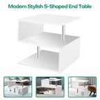 Table d'appoint en bois en forme de S à 3 niveaux avec étagère de rangement - 52,5H x 43,9L x 37,8P