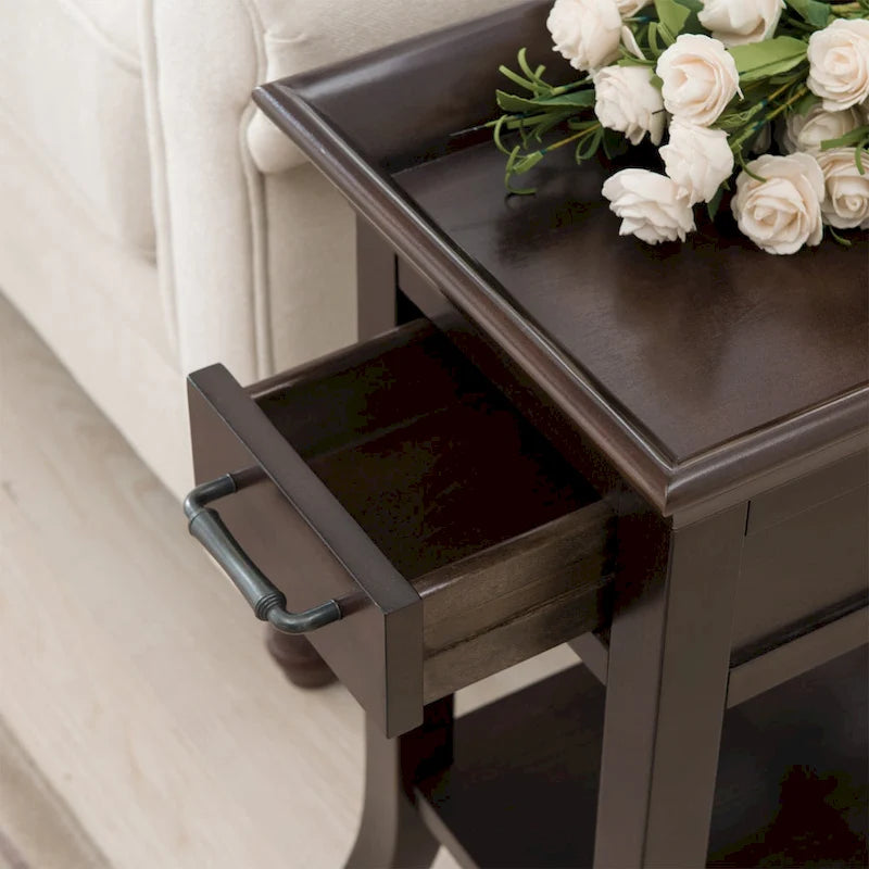 Tavolino Leick Home One Drawer Tradizionale Cherry con Bordo a Vassoio e Ripiano