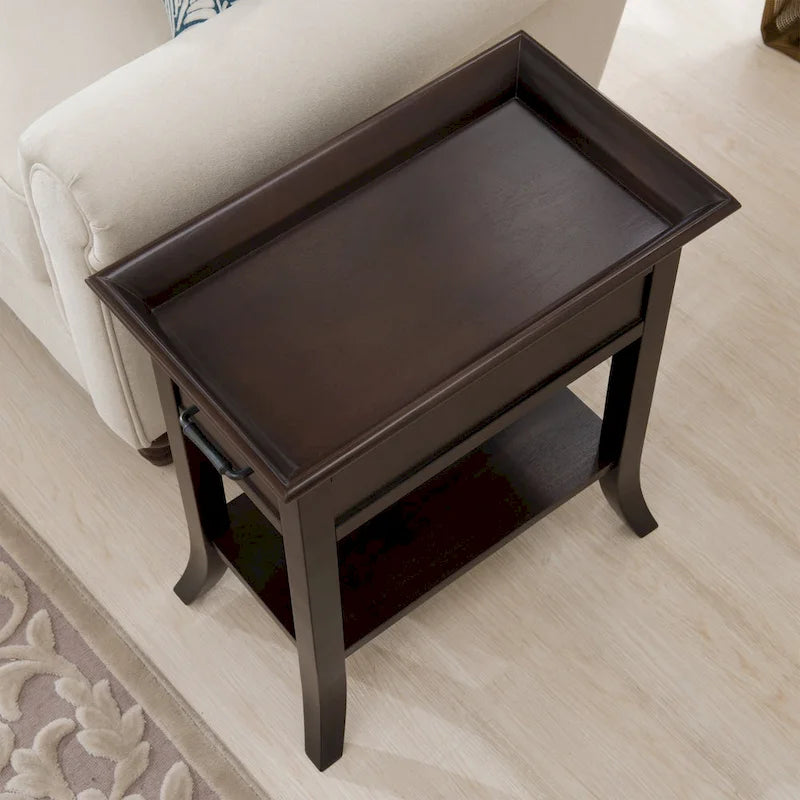 Tavolino Leick Home One Drawer Tradizionale Cherry con Bordo a Vassoio e Ripiano