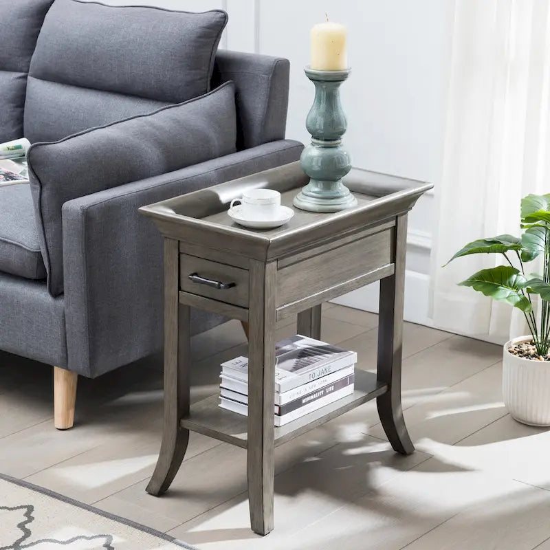 Tavolino Leick Home One Drawer Tradizionale Cherry con Bordo a Vassoio e Ripiano