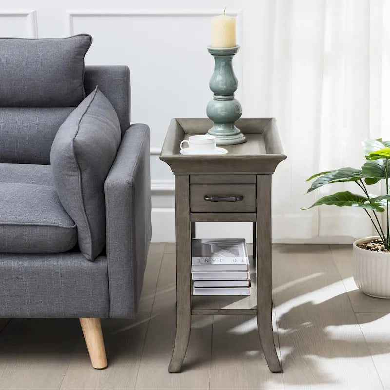 Tavolino Leick Home One Drawer Tradizionale Cherry con Bordo a Vassoio e Ripiano