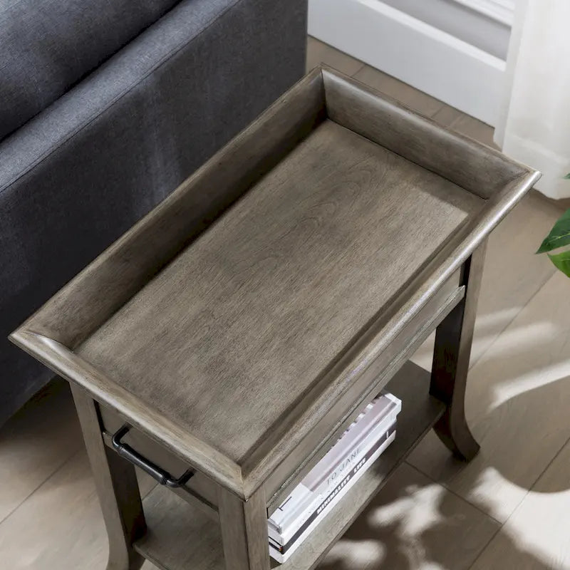 Tavolino Leick Home One Drawer Tradizionale Cherry con Bordo a Vassoio e Ripiano